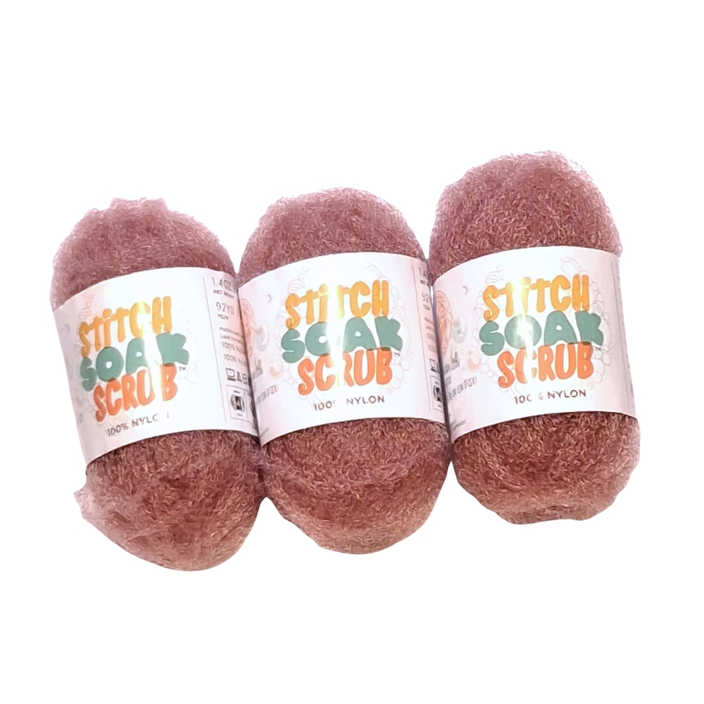 3 Skeins Lion Brand Stitch Soak Scrub Yarn Rose 100% Nylon 1.4 oz / 40g Skein